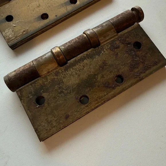 Antique Brass Door Hinges Pair Pat. Pend.‎ Rustic Farmhouse Hardware - Picture 3 of 4